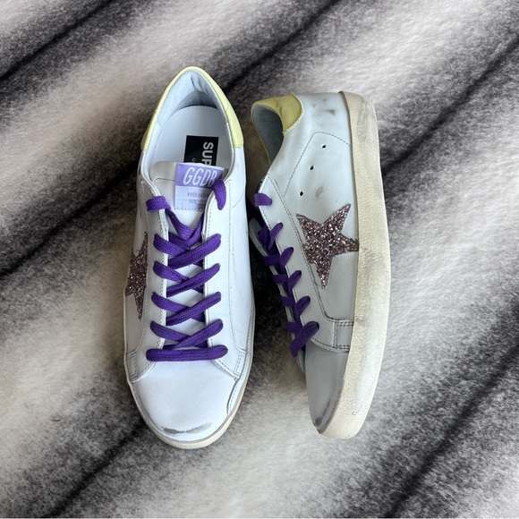 Golden Goose Superstar Classic Leather Glitter Star White Pink Yellow Sneakers - Picture 3 of 16